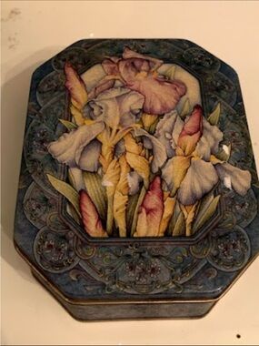 Floral Iris Decorative Tin - Blue, Yellow & Pink